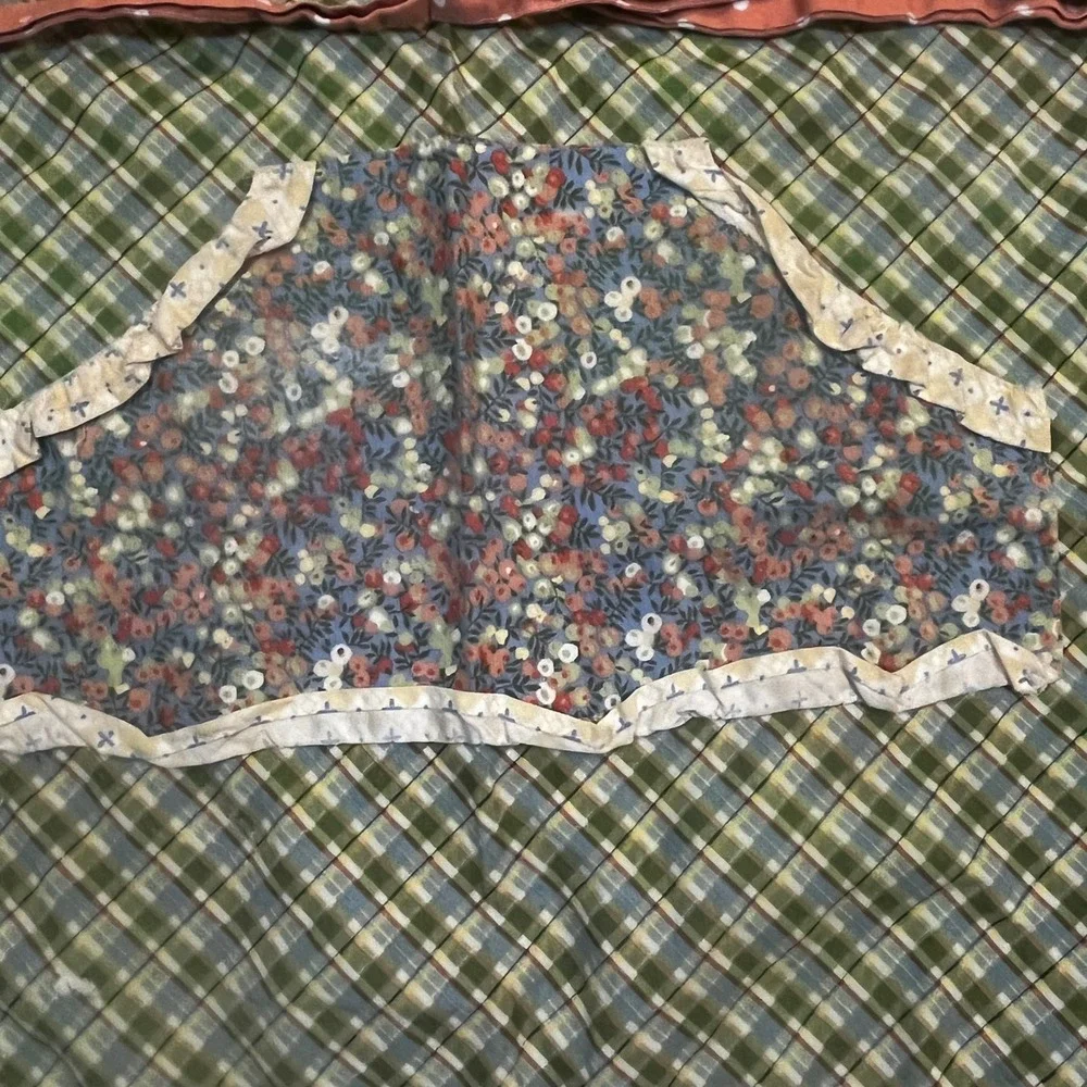 Vintage Style Mixed Print Half‎ Apron Plaid Polka Dot Floral Ruffle Farmhouse